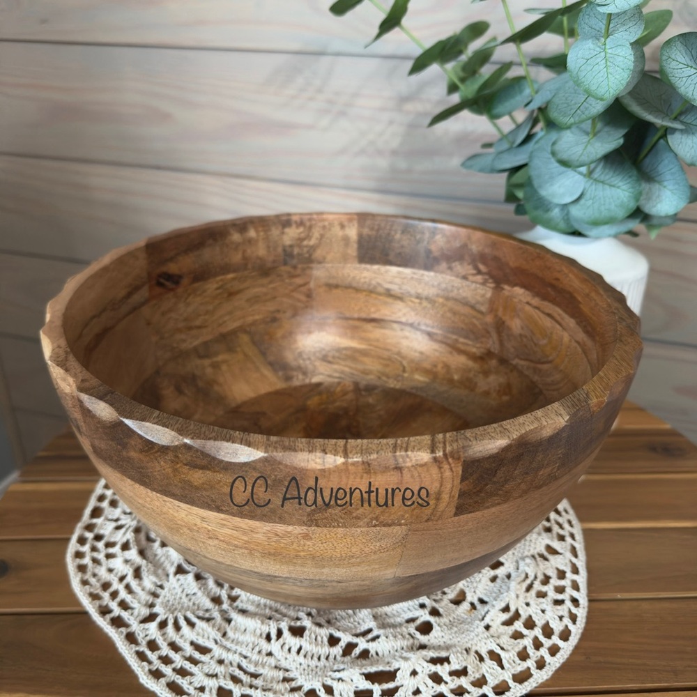 Hearth & Hand Large Carved Edge Mango Wood Bowl Mid Tone